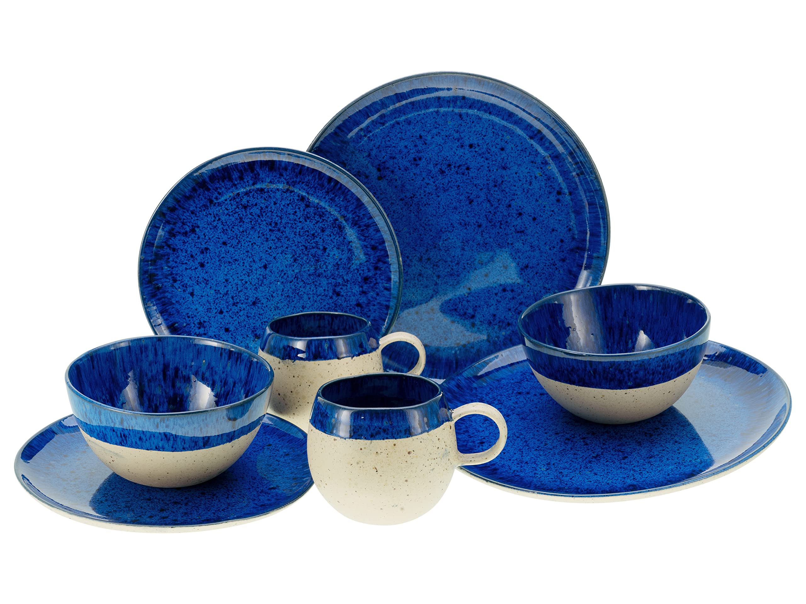 CreaTable, 23636, Serie Deep Blue Sea, 8-teiliges Geschirrset für 2 Personen, Kombiservice aus Steinzeug, spülmaschinen- und mikrowellengeeignet, Made in Europe