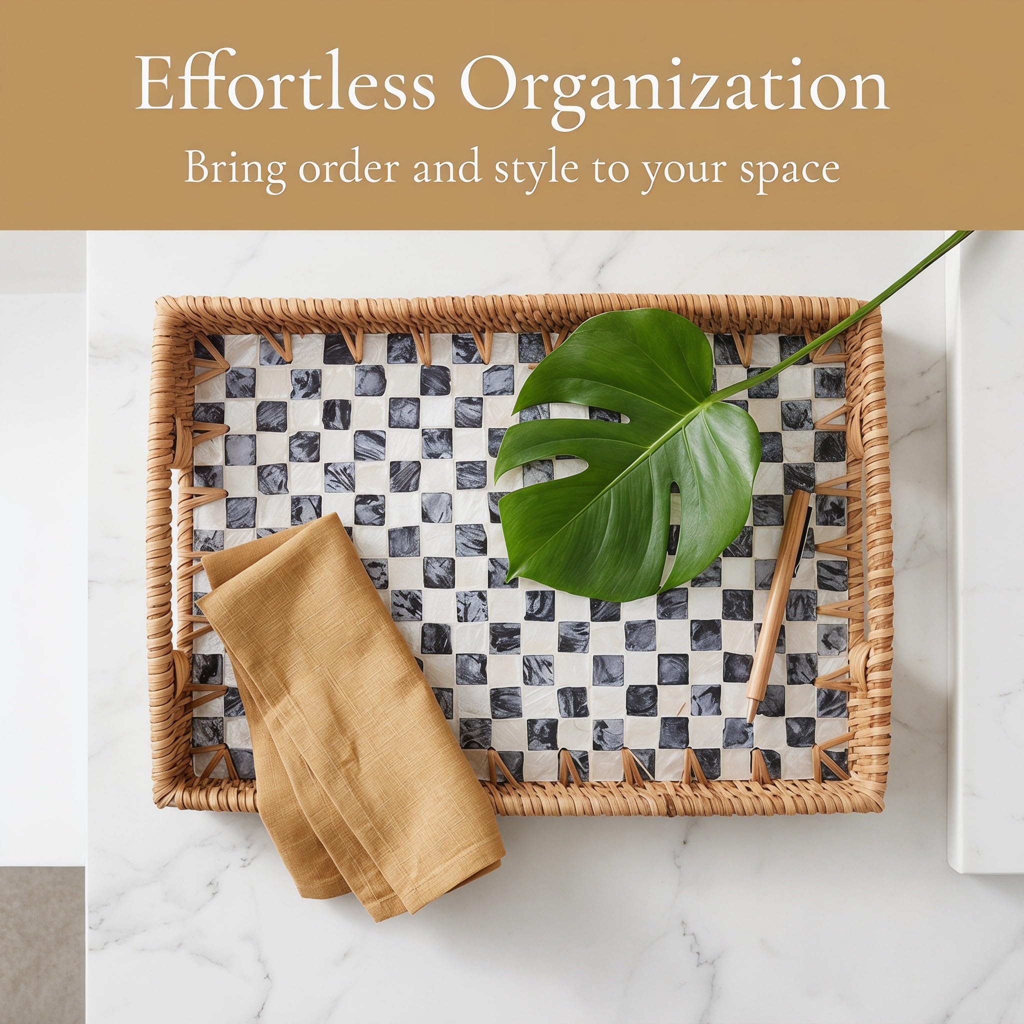 Rechteckiger, stapelbarer Schreibtisch-Organizer, Briefablage aus Rattan, Ablage für Dokumente, Papierorganizer für den Schreibtisch, 33 x 23 cm (13" x 9"), ideal für Zuhause und