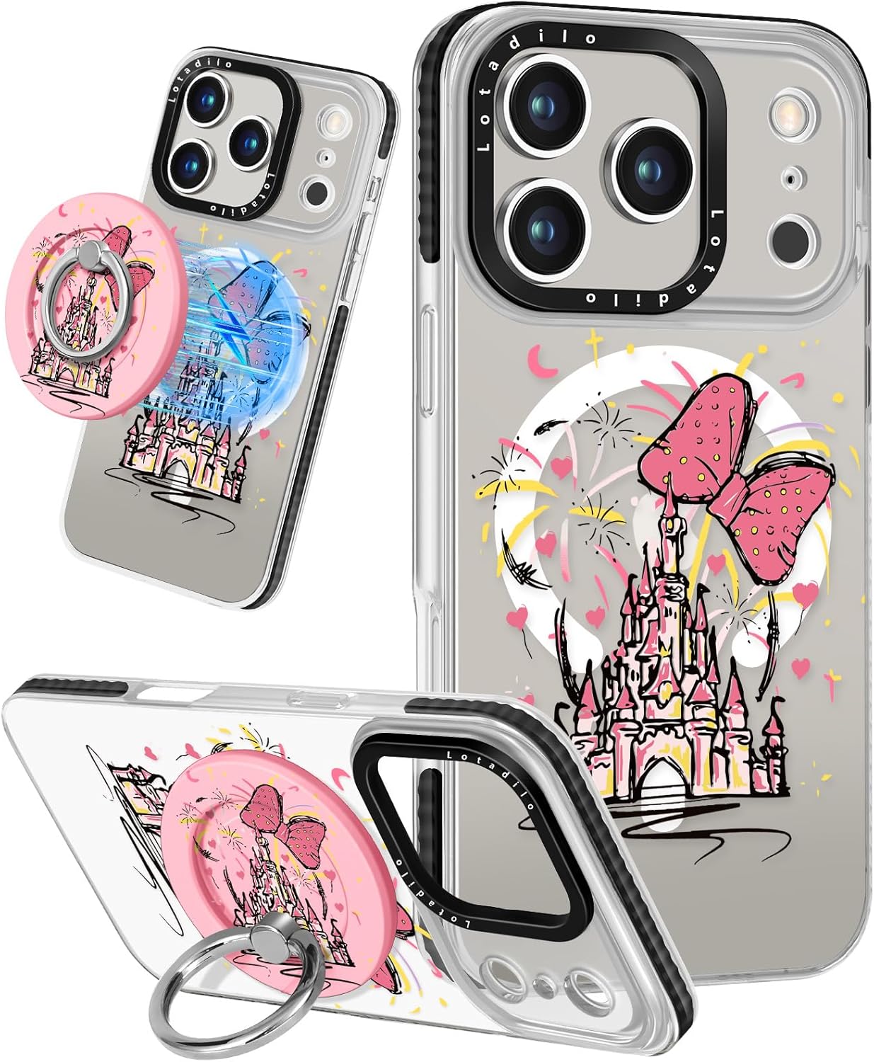 case for iphone 17 pro case compatible with magsafe ring holder stand - for women castle design tpu phone cover for girls girly funny fashion castle for iphone 17 pro