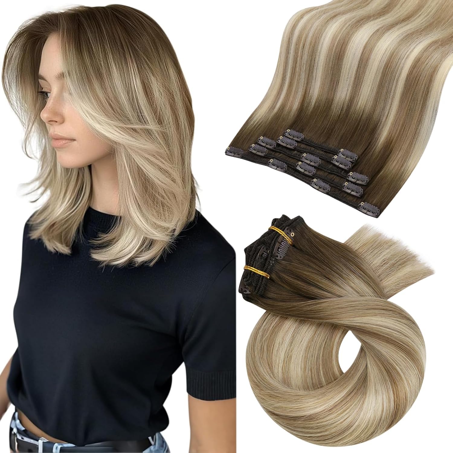 Moresoo Clip in Extensions Echthaar Haarverlängerung Echthaar Extensions Clip
