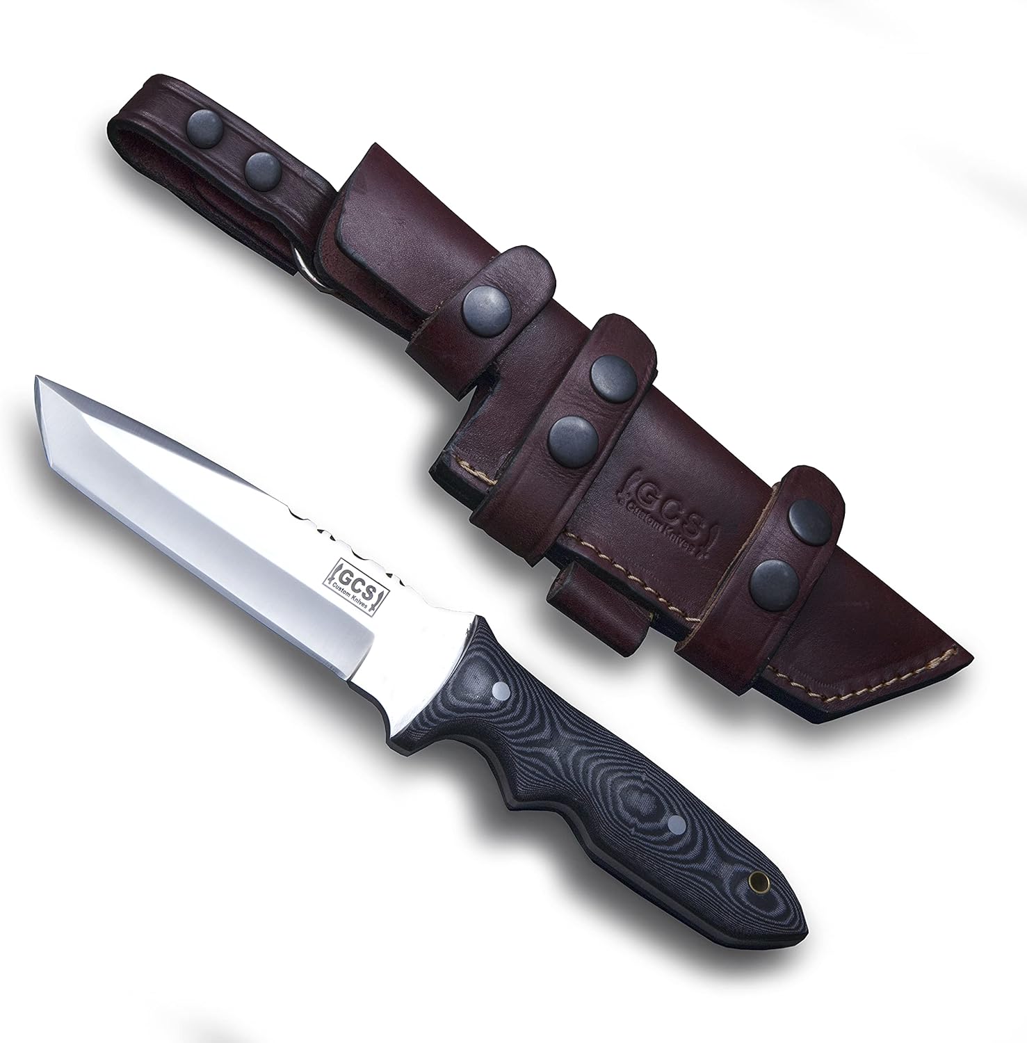 GCS Handmade G10 Handle D2 Tool Steel Tactical knife Hunting Knife Camp Knife with leather sheath Full tang blade designed for Hunting & EDC GCS 210