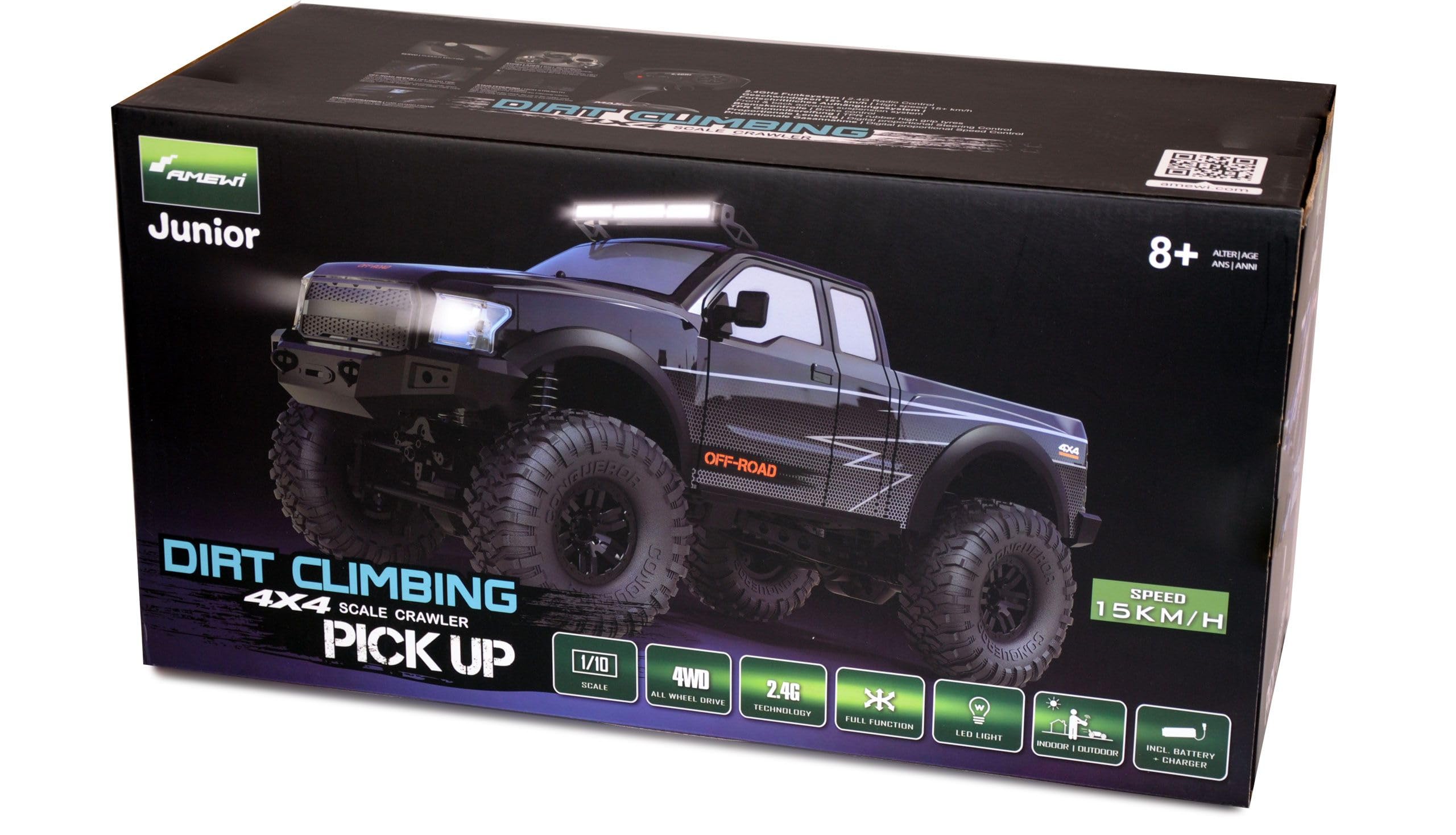Amewi Dirt Climbing Pickup Brushed 1:10 RC model samochodu elektryczny Crawler, napęd na wszystkie koła (4WD) RTR 2,4 GHz, czarny