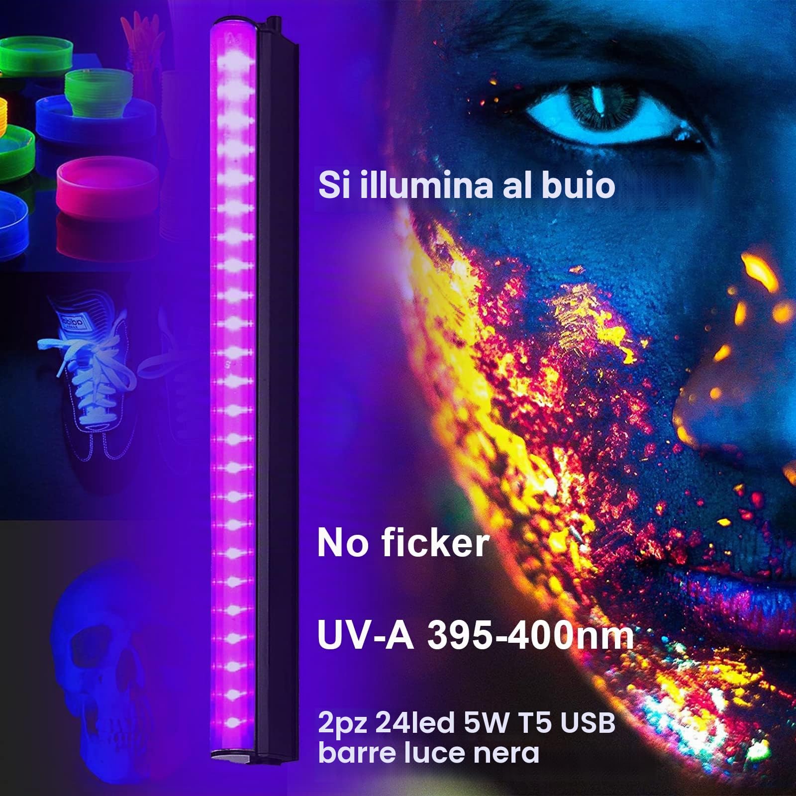 Eleganted 5W Barra LED UV Luce Effetto USB 5V Ultravioletti 395 nm Lampada di Luce Nera per Scena di Natale Halloween DJ Disco Black Light Effetto Fluorescente di Palcoscenico,2pcs