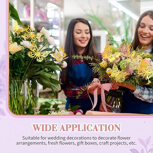 Miniatura 6 de Ctosree 242 piezas de accesorios de ramo de flores para dinero, 80 hojas, papel de regalo de flores, borde dorado con alfileres de ramo, cinta de