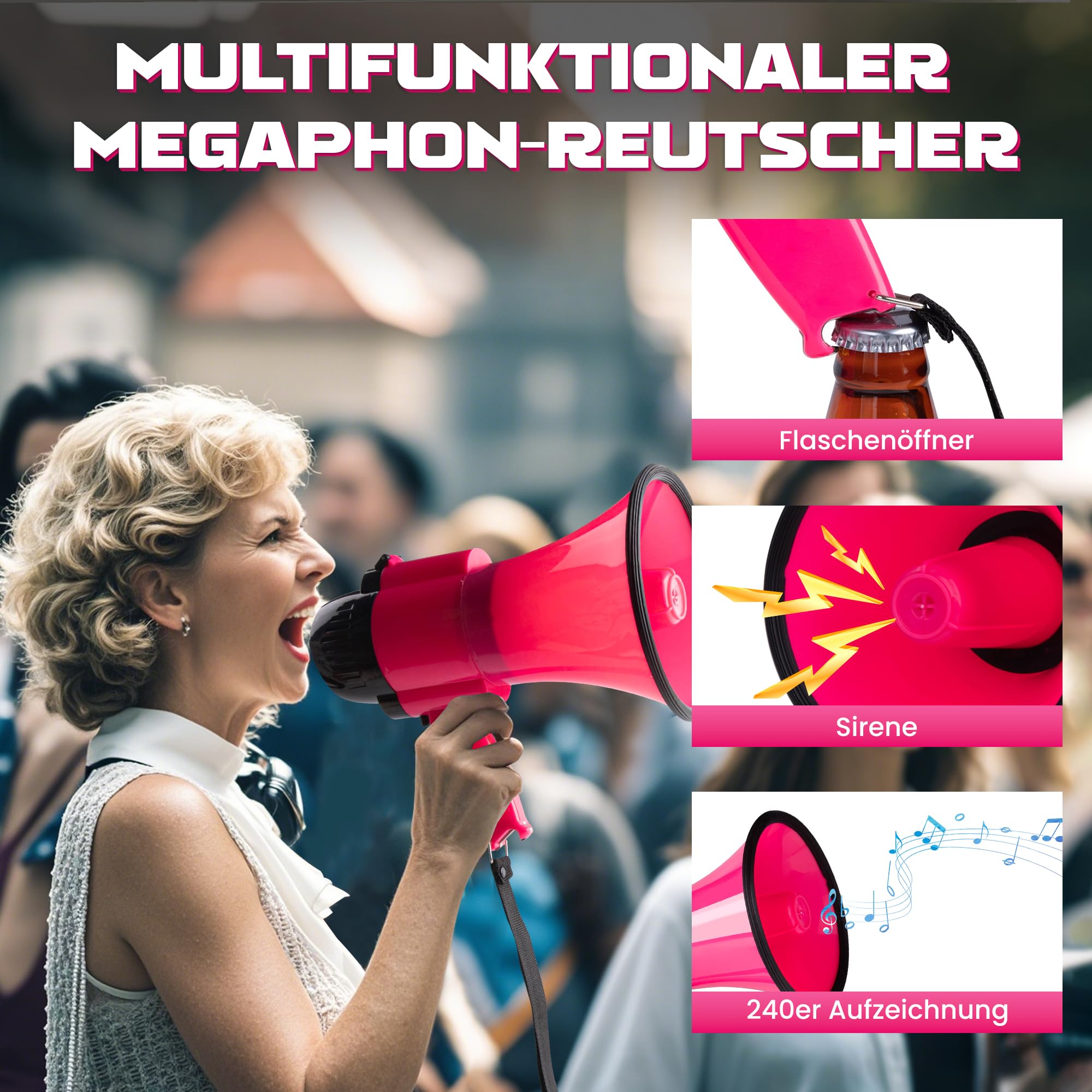 MyMealivos 30W Megafon Bullhorn eingebaute Sirene und 240er Aufzeichnung, Lautstärkeregelung für Innen- und Außenaktivitäten