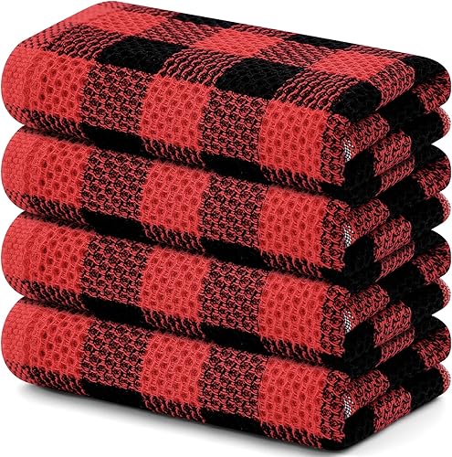 Miniatura 12 de homing Juego de toallas de cocina a cuadros de búfalo y paños de cocina, 30 cm x 30 cm y 33 cm x 71 cm, juego de 8 toallas de cocina de algodón a