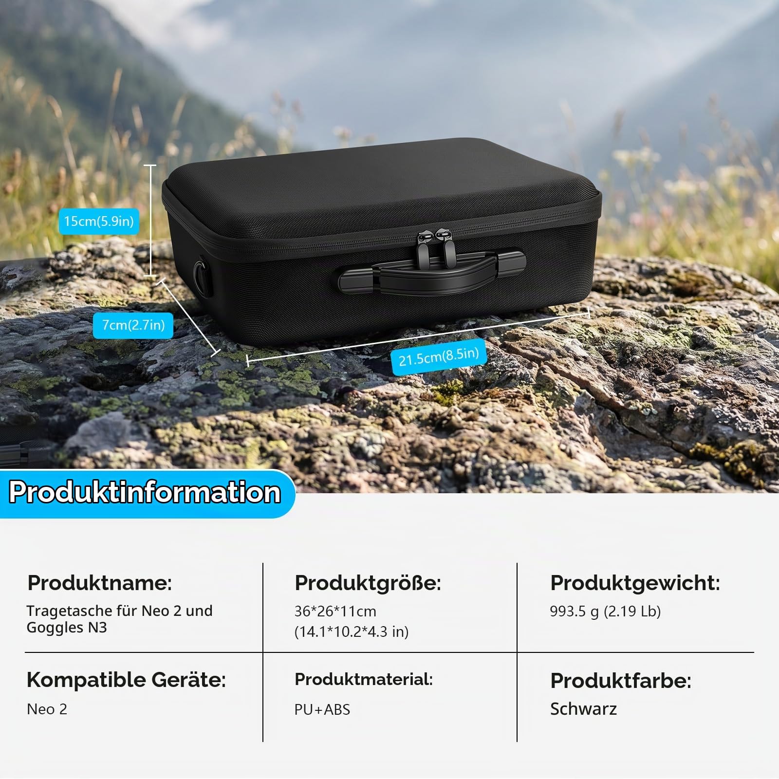 FPVtosky Tasche für DJI Neo 2 Motion Fly More Combo, Tragetasche für Neo 2 Kompatibel mit RC Motion 3 und Goggles N3/Akkus/Ladestation Zubehör, wasserdichte PU Tragbare Reiseschutz(Nur Tasche)