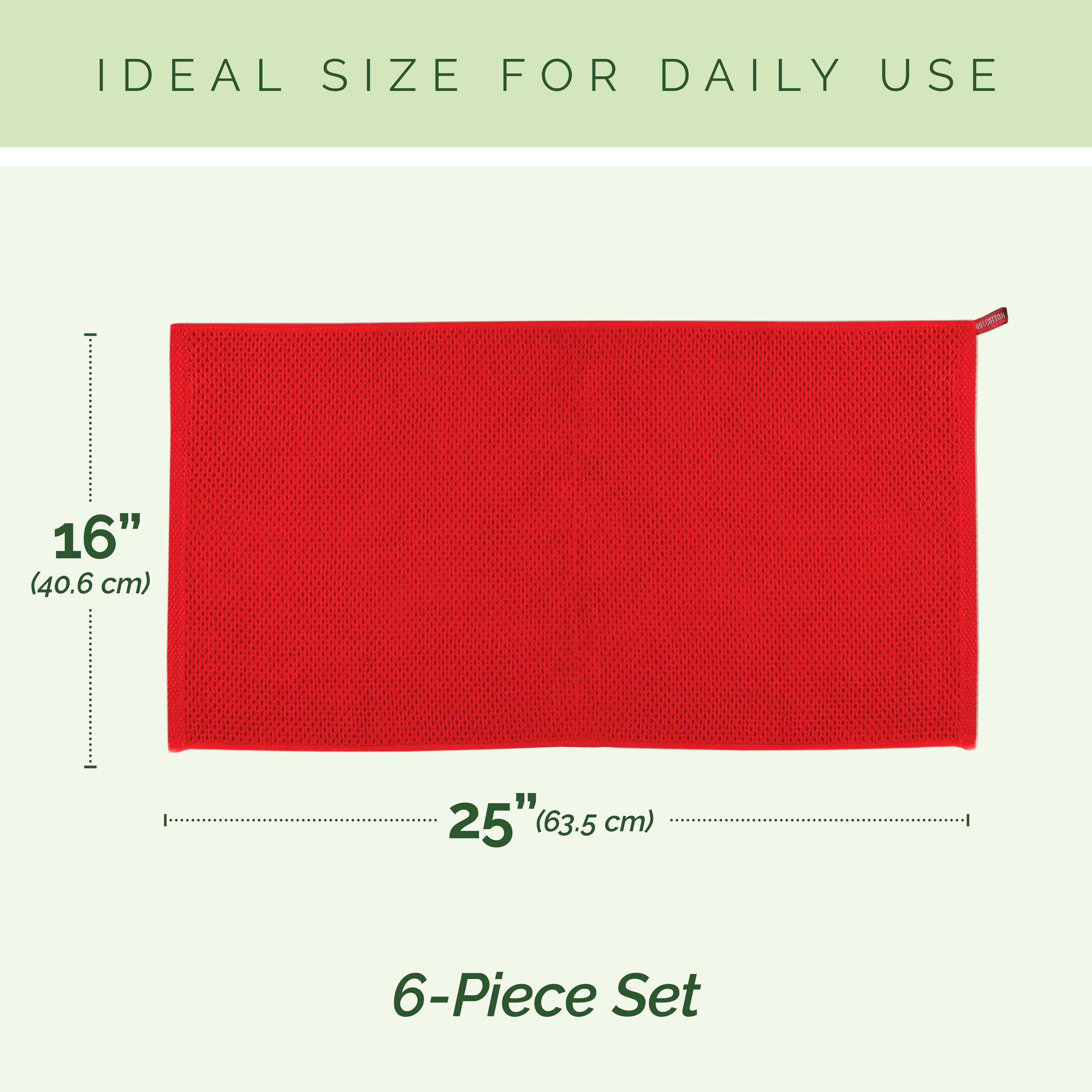 Elegant Comfort Lot de 6 torchons de cuisine 100 % coton turc gaufré, de qualité supérieure, super absorbants, ultra doux, multi-usages, 40,6 x 63,5 cm, rouge