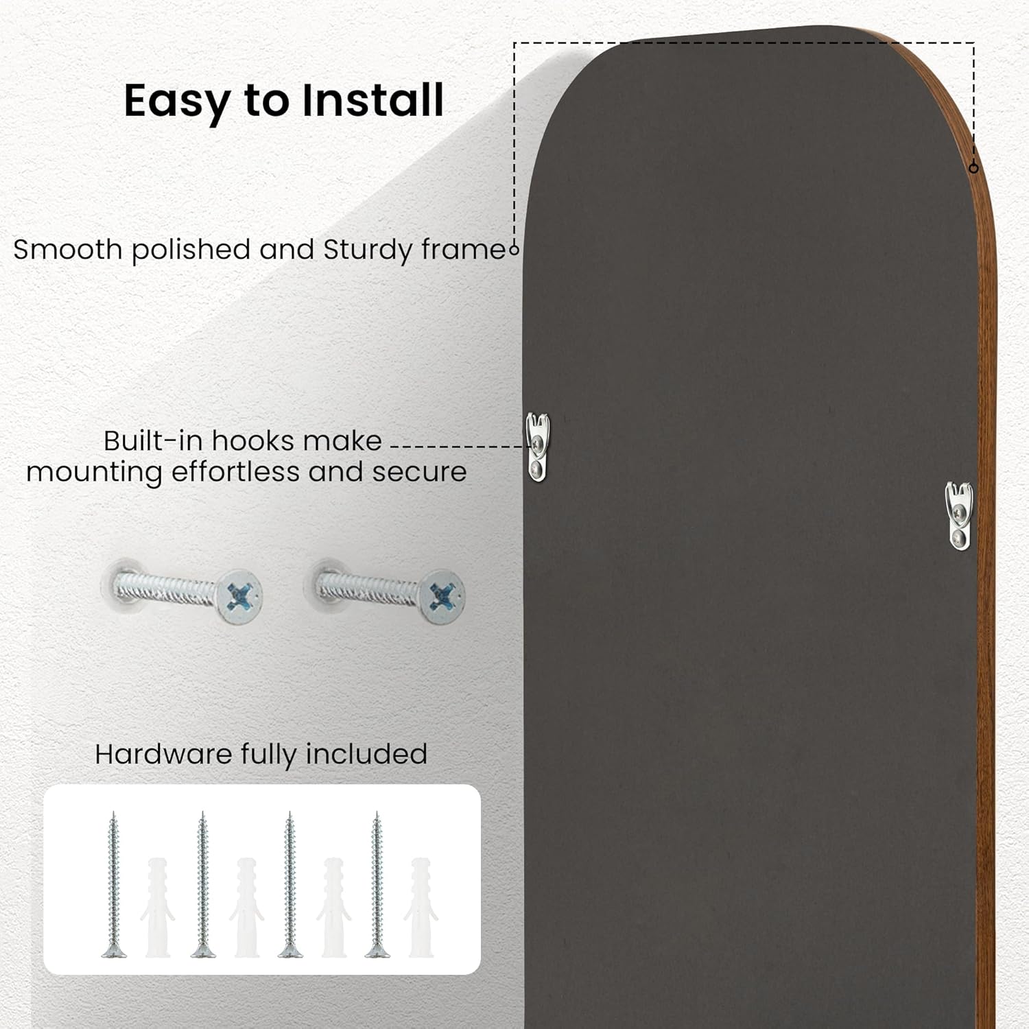 30x40 Arch Wall Mirror Bathroom Mirror for Wall Mounted, Tempered Glass, Wood Grain Finish Frame Wall Mirror Decorative for Bedroom Living Room Entryway
