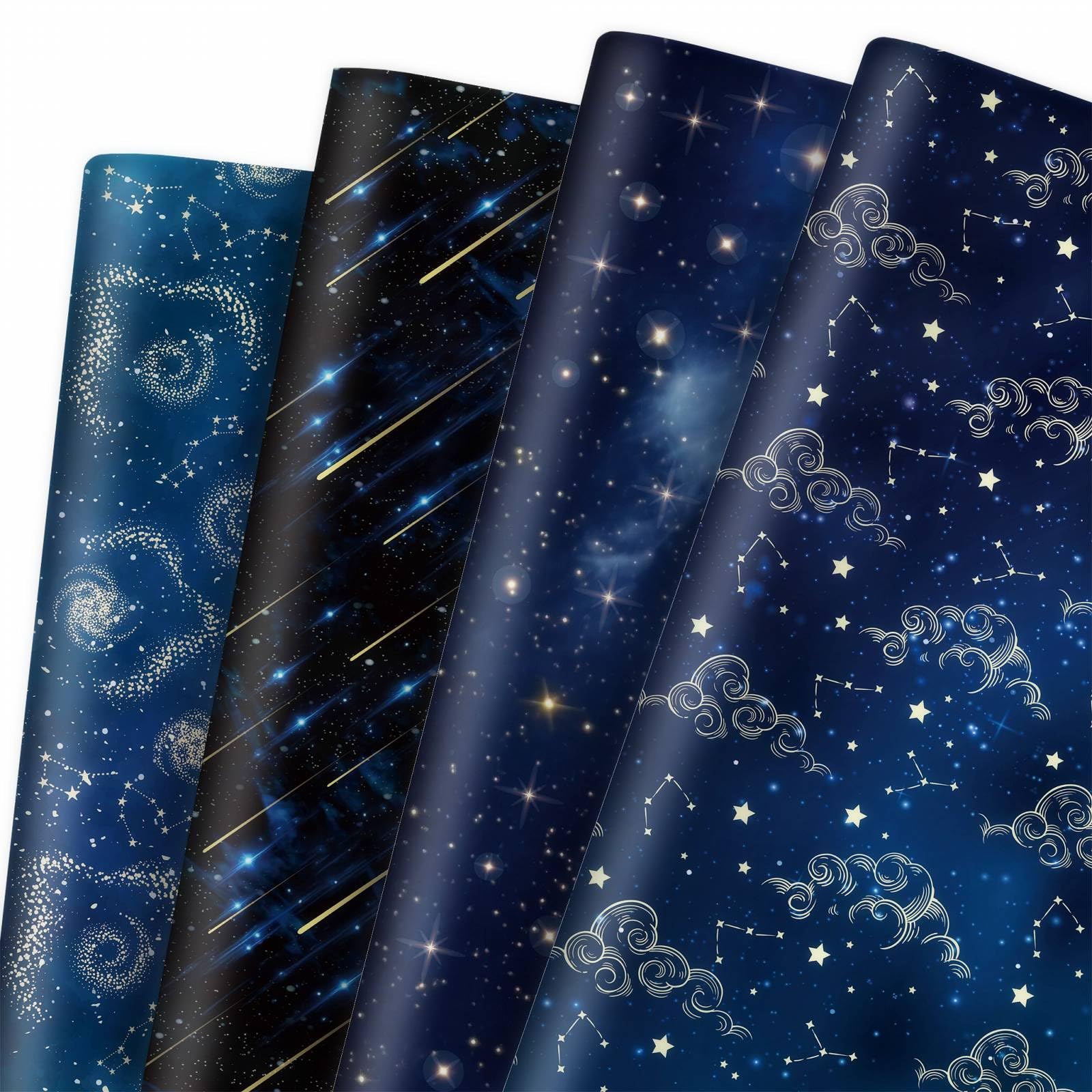 GleeWrap Galaxy Wrapping Paper Multipack, 12 Sheets 50x70cm Nebula Star Gift Wrap for Space Lovers & Birthday All Occasions