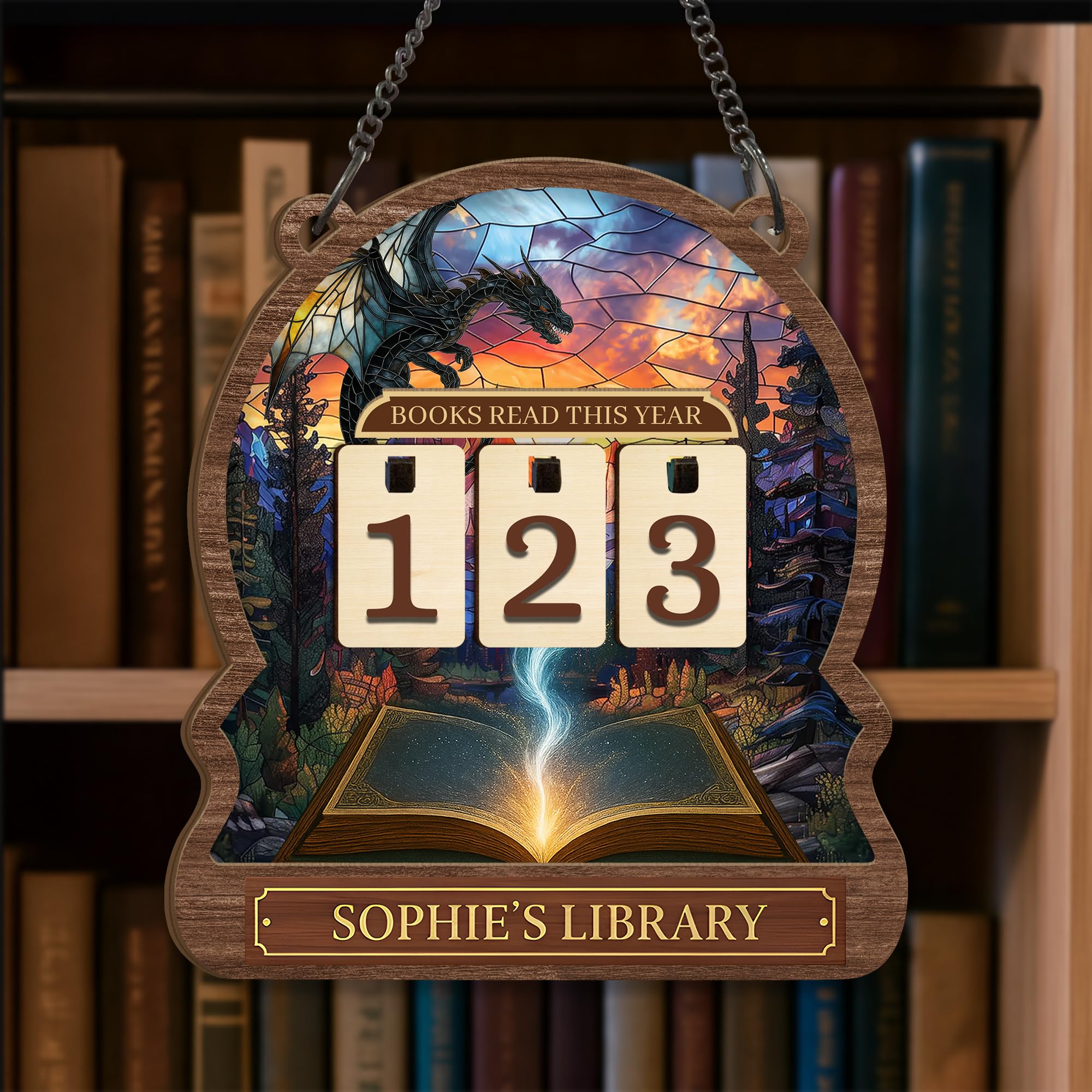Personalized Books Read This Year Counter Sign – Custom Wooden Reading Tracker Sign for Book Lovers, Teachers, Librarians & Readers – Bookworm Gift, Bookshelf or Library Décor Style 3