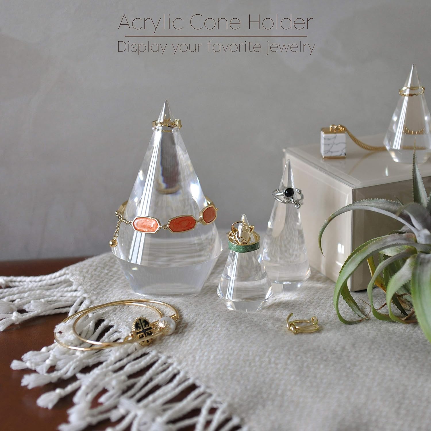 Acrylic Ring Holders 3Pcs Cone Shape Display Jewelry Tower Rings Storage Organizer Stand Clear Rack (Clear)