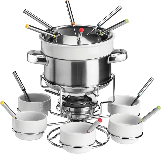 Premier Housewares Stainless Steel Fondue Set, Chocolate or Cheese, Porcelain Sets - White