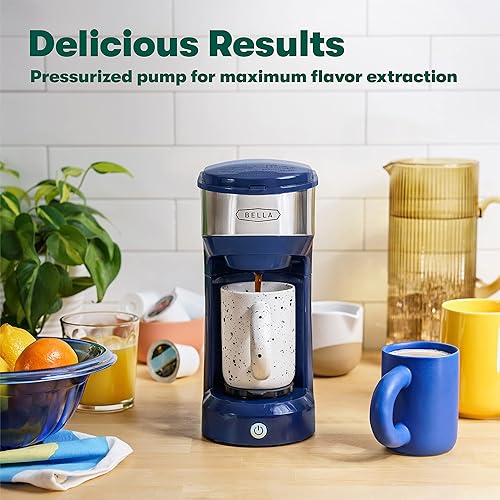 Miniatura 2 de BELLA Dual Brew Single Serve Coffee Maker, Brews both Kcup and Ground Coffee, Large 14oz Capacity, Easy One Touch, Auto Shutoff, Navy