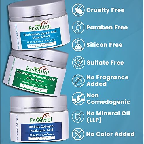 Miniatura 8 de Essential365 Hidratante facial de ácido glicólico, cuidado de la piel de niacinamida  Crema de noche de ácido hialurónico  Crema facial hidratante