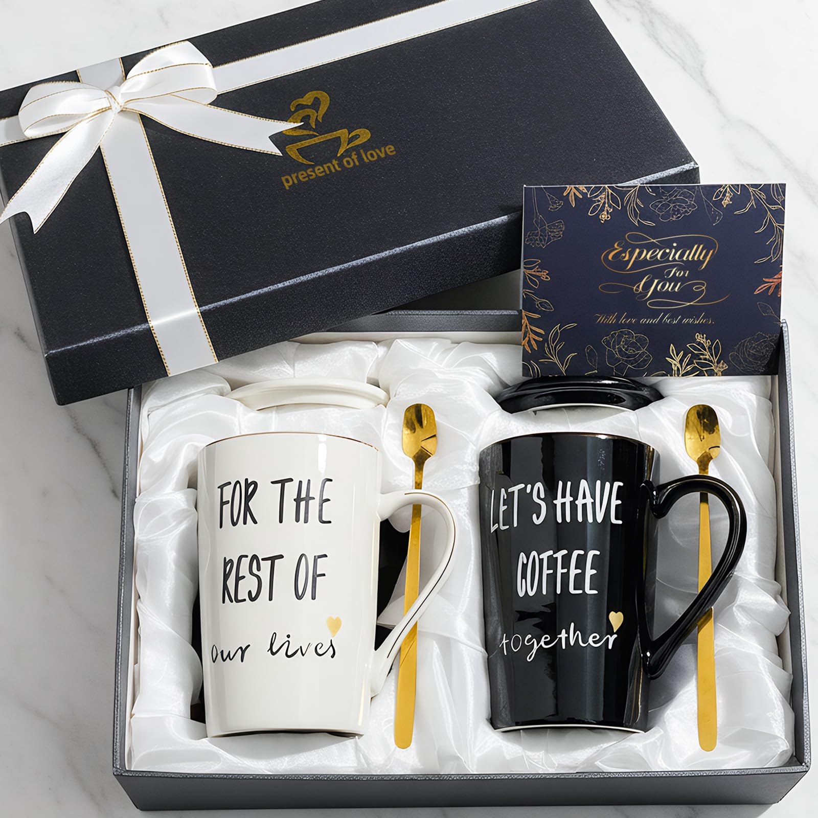 Engagement Wedding Bridal Shower Mug Set Gifts for Couples His and Hers, Anniversary Valentine Christmas Housewarming Present for Bride and Groom, Newlywed, Mr and Mrs, Coffee Mug Set 14oz