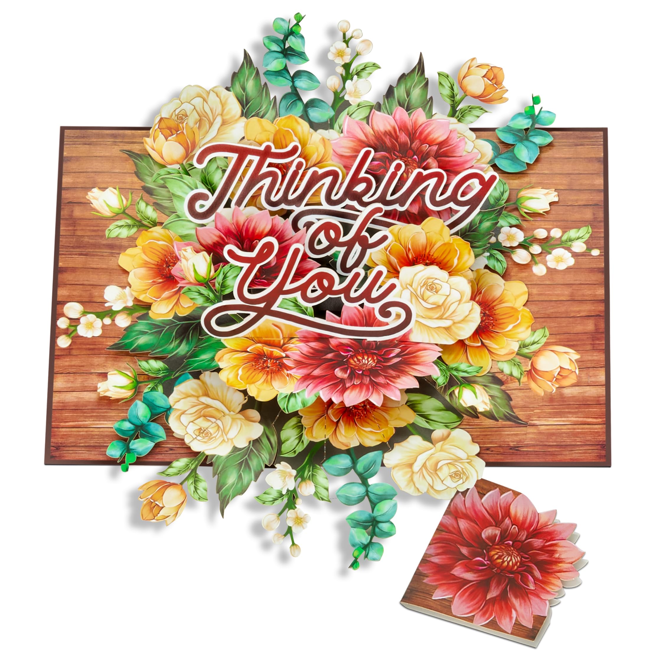 POPWOW Tarjeta desplegable floral Thinking Of You, flores rústicas, tarjetas 3D, regalos para cumpleaños, aniversario, día de San Valentín, mamá, esposa, ella, 5 x 7 pulgadas, incluye sobre y nota de