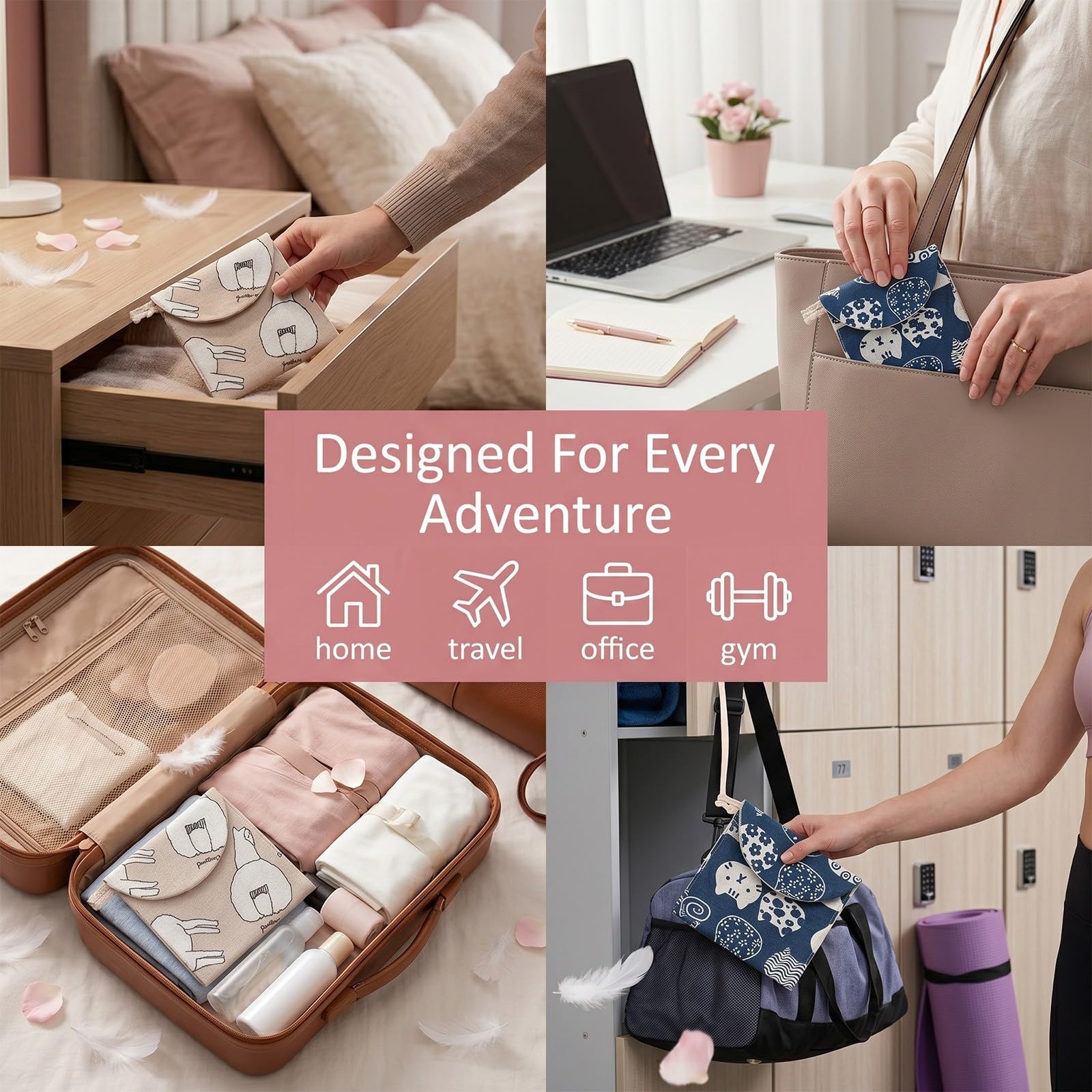 Porta Assorbenti da Borsa Impermeabile, Contenitori per Assorbenti Igienici, Bustina Portatutto Donna Mini Pochette