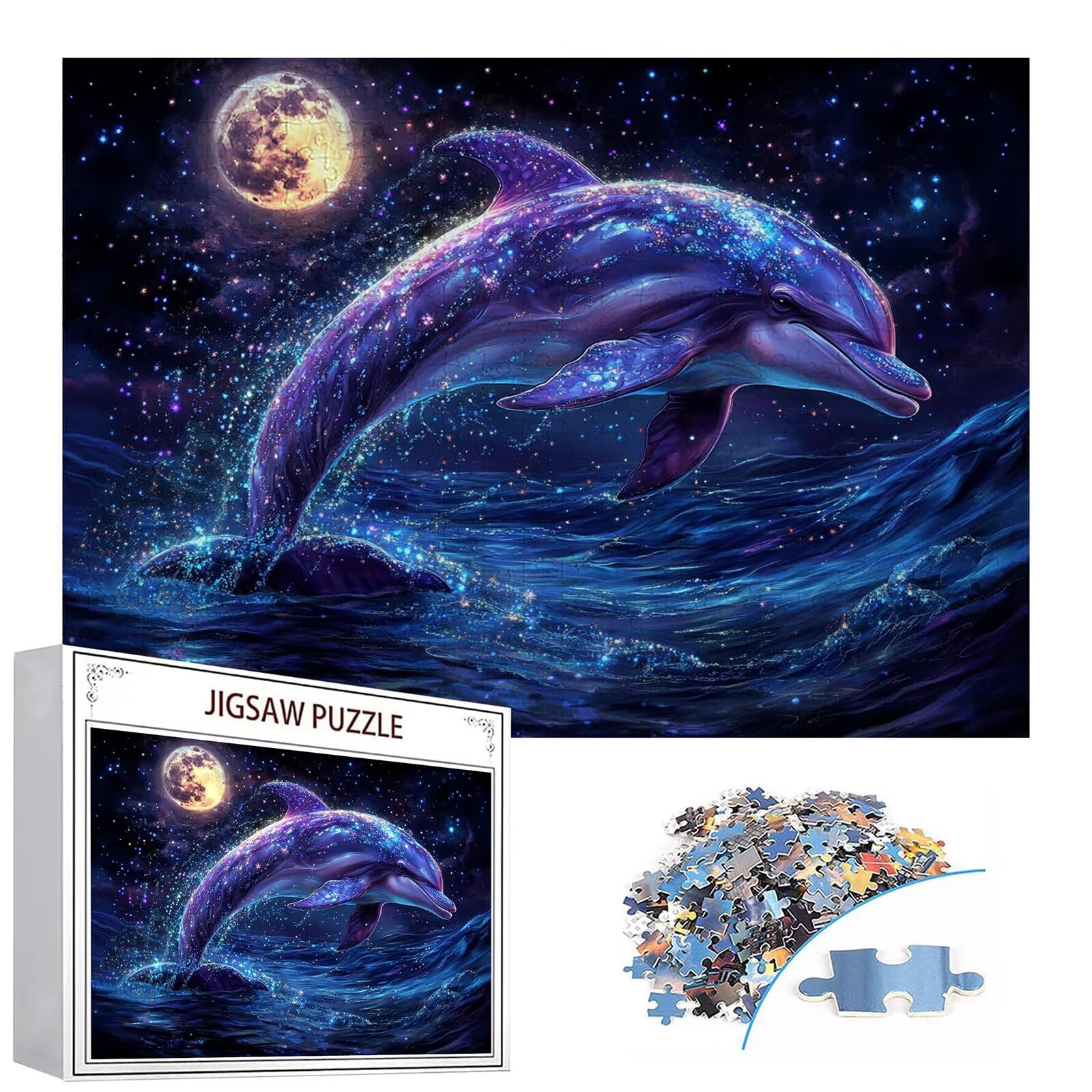 Puzzle 5000 elementów delfin puzzle dla dorosłych księżyc 156 x 105 cm unikalne rzemiosło klasyczne 3D drewniana układanka do rodzinnych gier aktywnych, układanka zrób to sam do dekoracji ścian domu