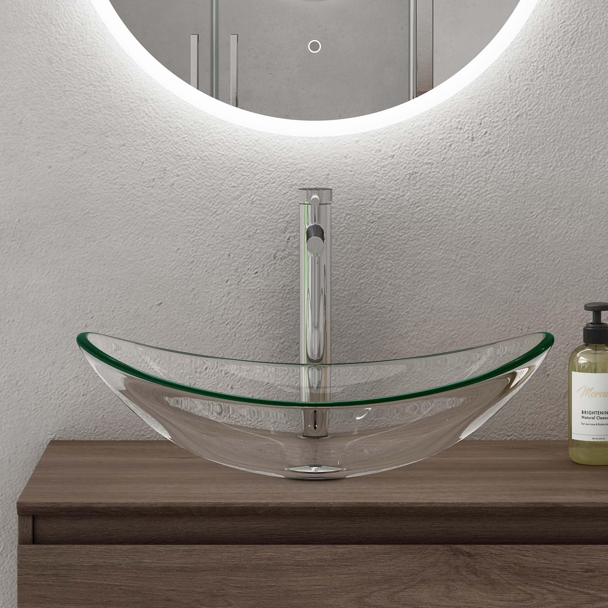 doporro Lavabo da Appoggio in Vetro Temperato Lavandino Bagno Ovale 53,5 x 35,5 x 16 cm Trasparente Lavello per WC Ospiti Design Moderno Minerva08