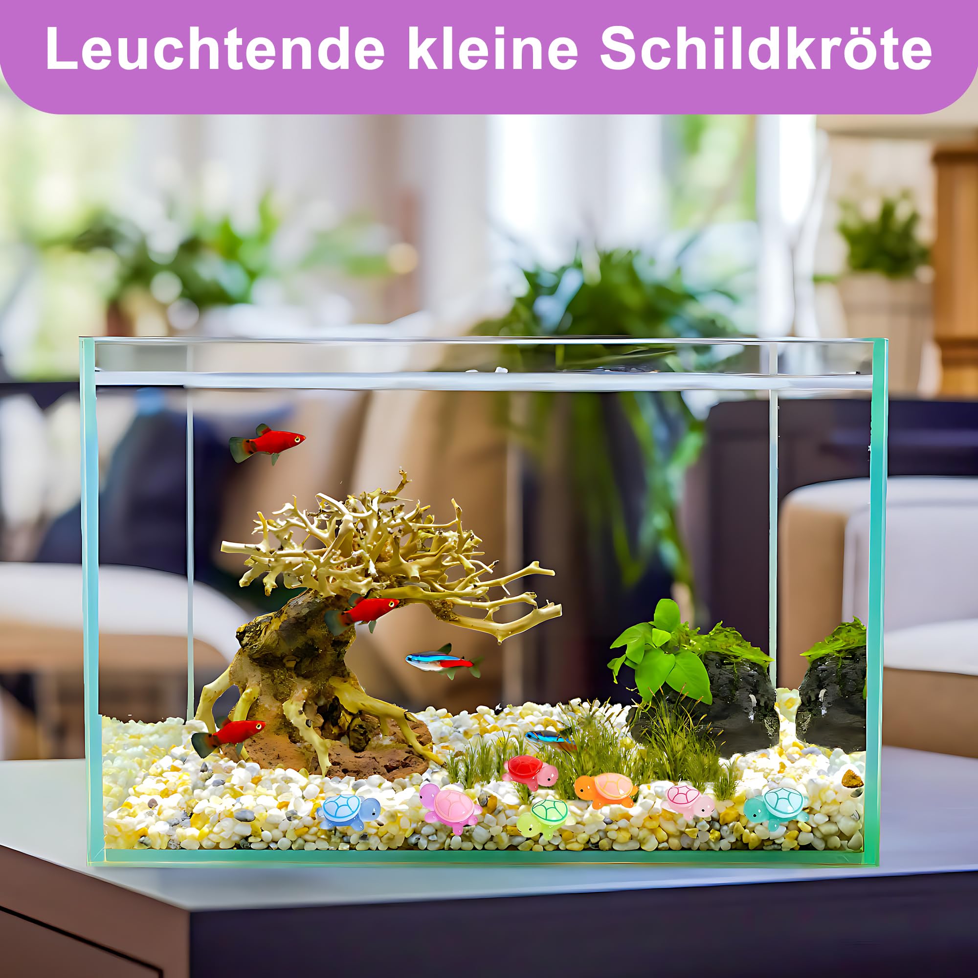 110 Stück Leuchtende Mini Schildkröten Figuren Set, Miniatur Zubehör für Bastel Deko, Schildkröten Deko für Miniteich und Miniaturlandschaft, Kleine Figuren mit Aufbewahrungsbox
