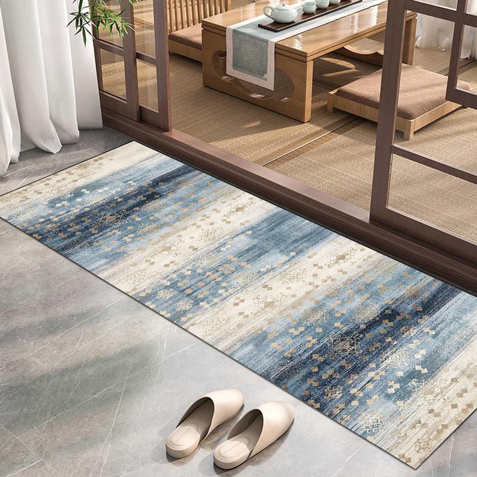 Fowocu Küchenmatte – Rutschfester, Waschbarer Teppich Für Küche, Flur & Bad In Grau-blau, 60x122 Cm