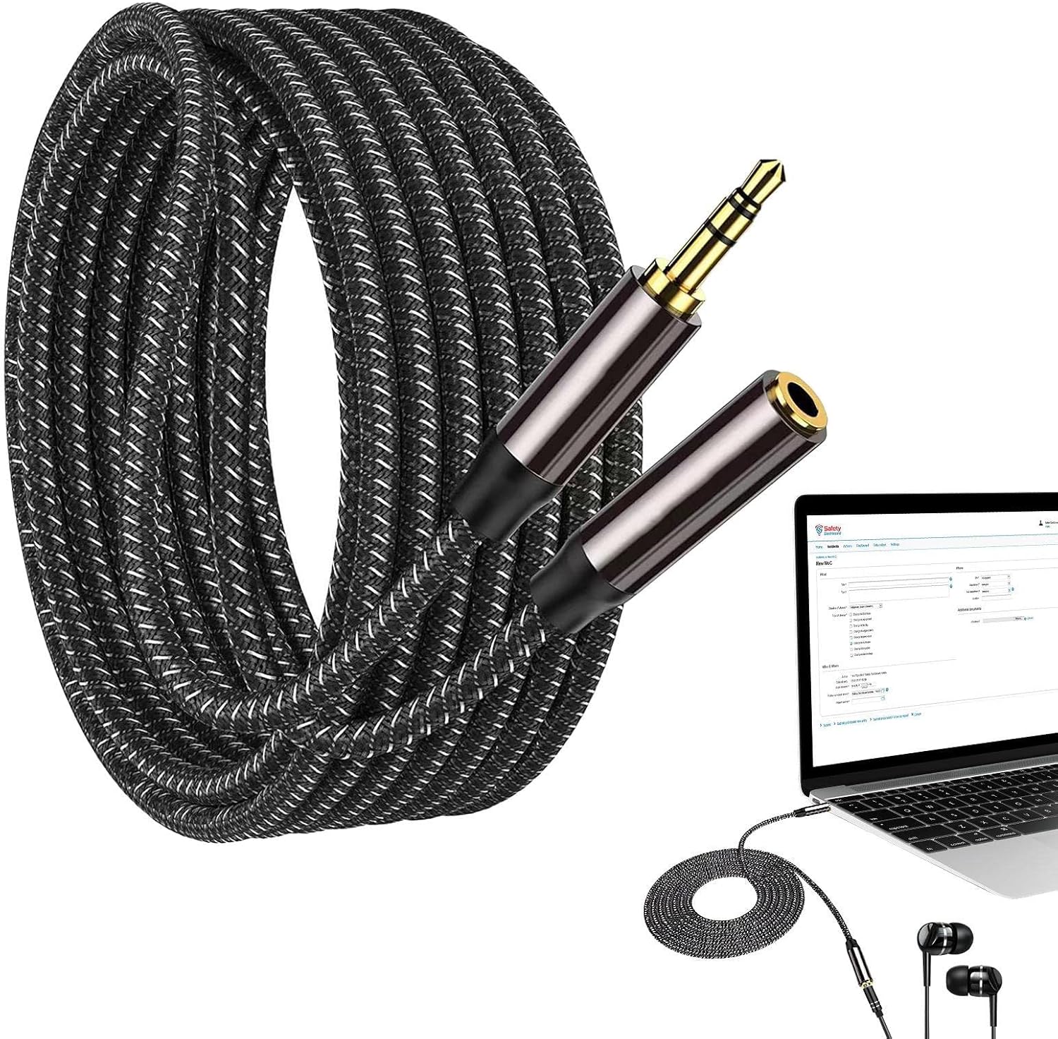 Amazon ヘッドホン延長ケーブル,3.5 ステレオ オーディオ延長コード エクステンダー ナイロン シース付き パソコン用