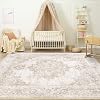 Area Rug 4x6 Vintage Rug: Washable Indoor Medallion Rugs Low Pile Distressed Floor Carpet Retro Accent Rug for Living Room Bedroom Kitchen Dining Table Home OfficeBeige, 4'x6'