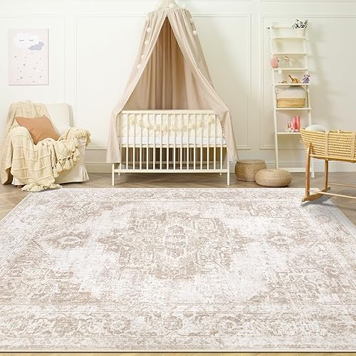 Miniatura 13 de Alfombra de Área 5x7 Alfombras Vintage: Alfombra Medallón Lavable para Interiores de Pelo Bajo Desgastada Alfombra de Piso Alfombras de Acento Retro