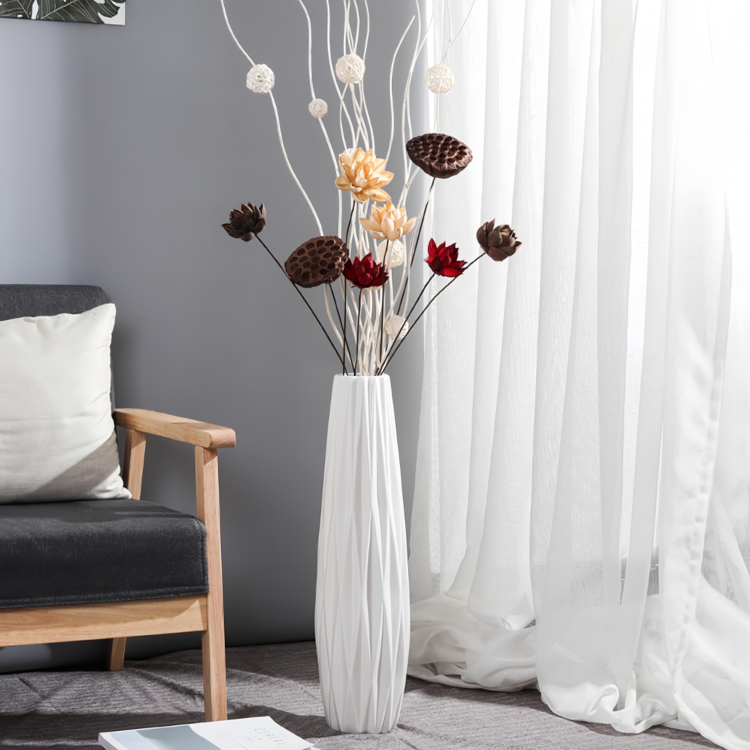 Amazon.co.jp: TDIAVH セラミックホワイトフロア花瓶 高さ24インチ