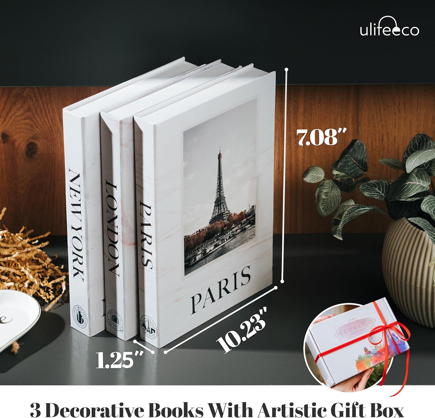 Fake Books for Decoration - Set of 3 Decorative Books for Home Decor (London/Paris/New York), Faux Books for Decoration, Book Shelf Decor, Book Decor for Coffee Tables, Entry Table Decor