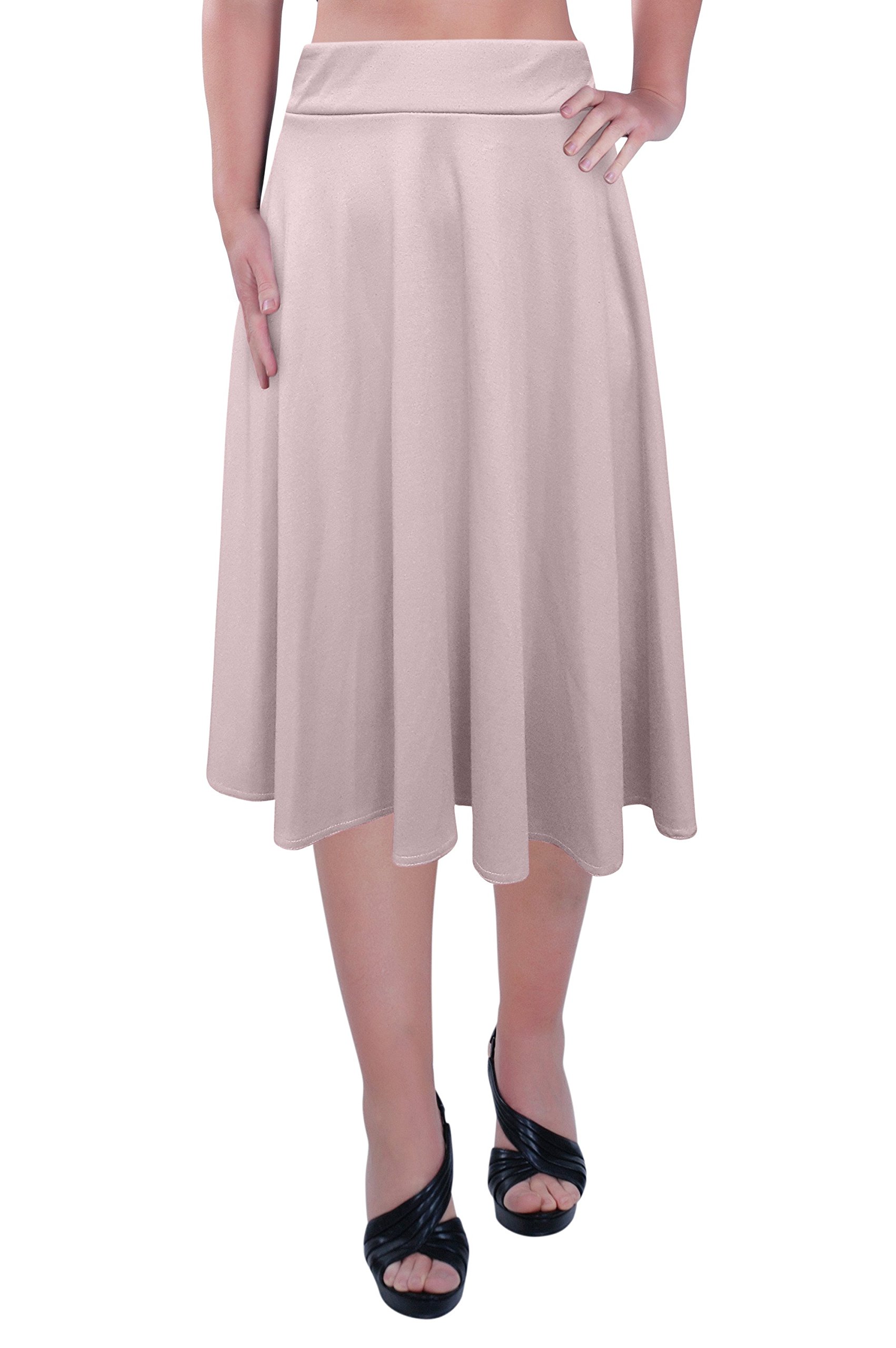 Eye Catch Women's Cream - Plus Size Elastic Waist Knee Length Plain Skater Flared Skirt Sizes
