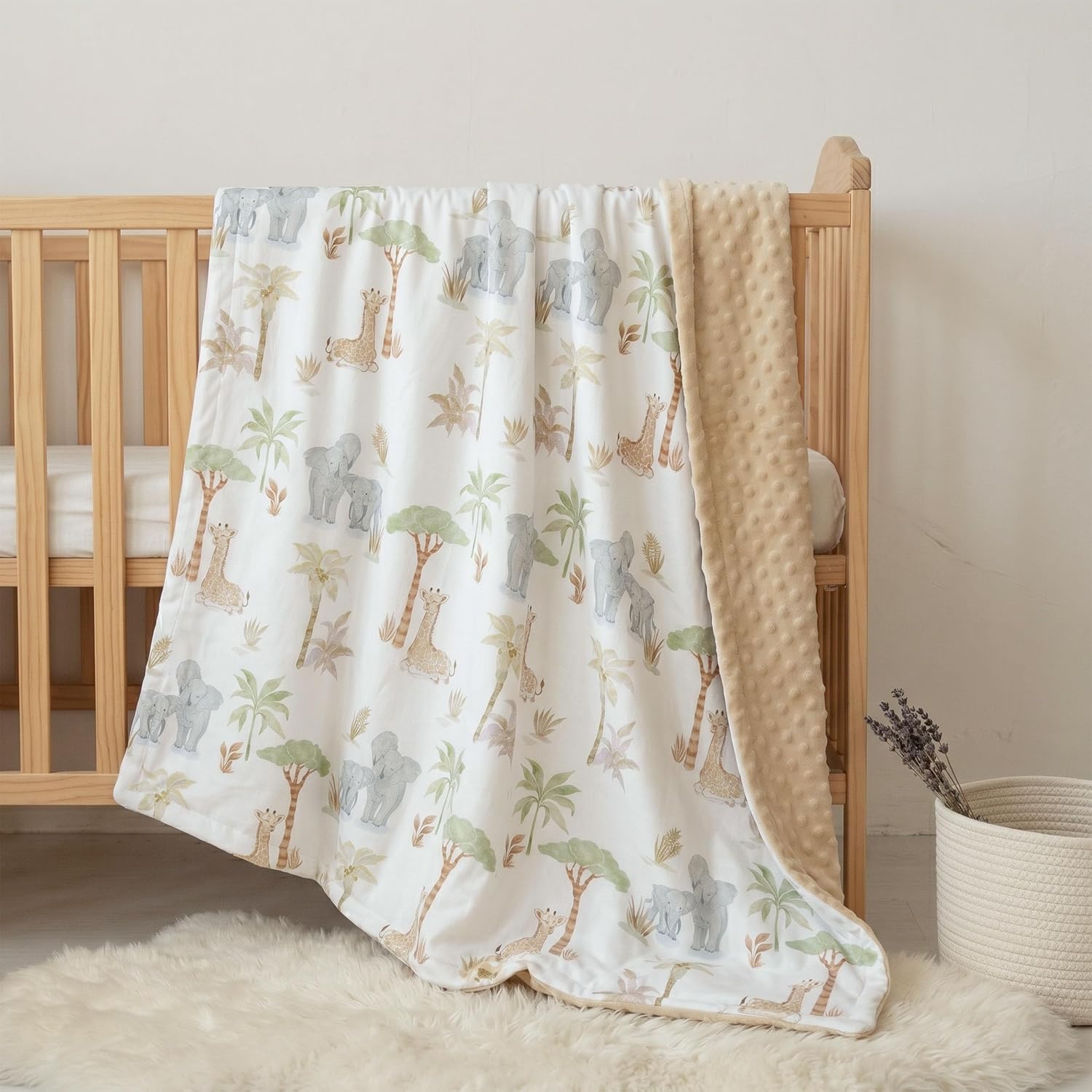 Baby Blankets for Boys Girls, Super Soft Nursery Minky Blanket Neutral with Print Brown Savanna Elephant and Cozy Raised Dotted Fleece Backing, 30 x 40 Inch Double Layer Bed Throws