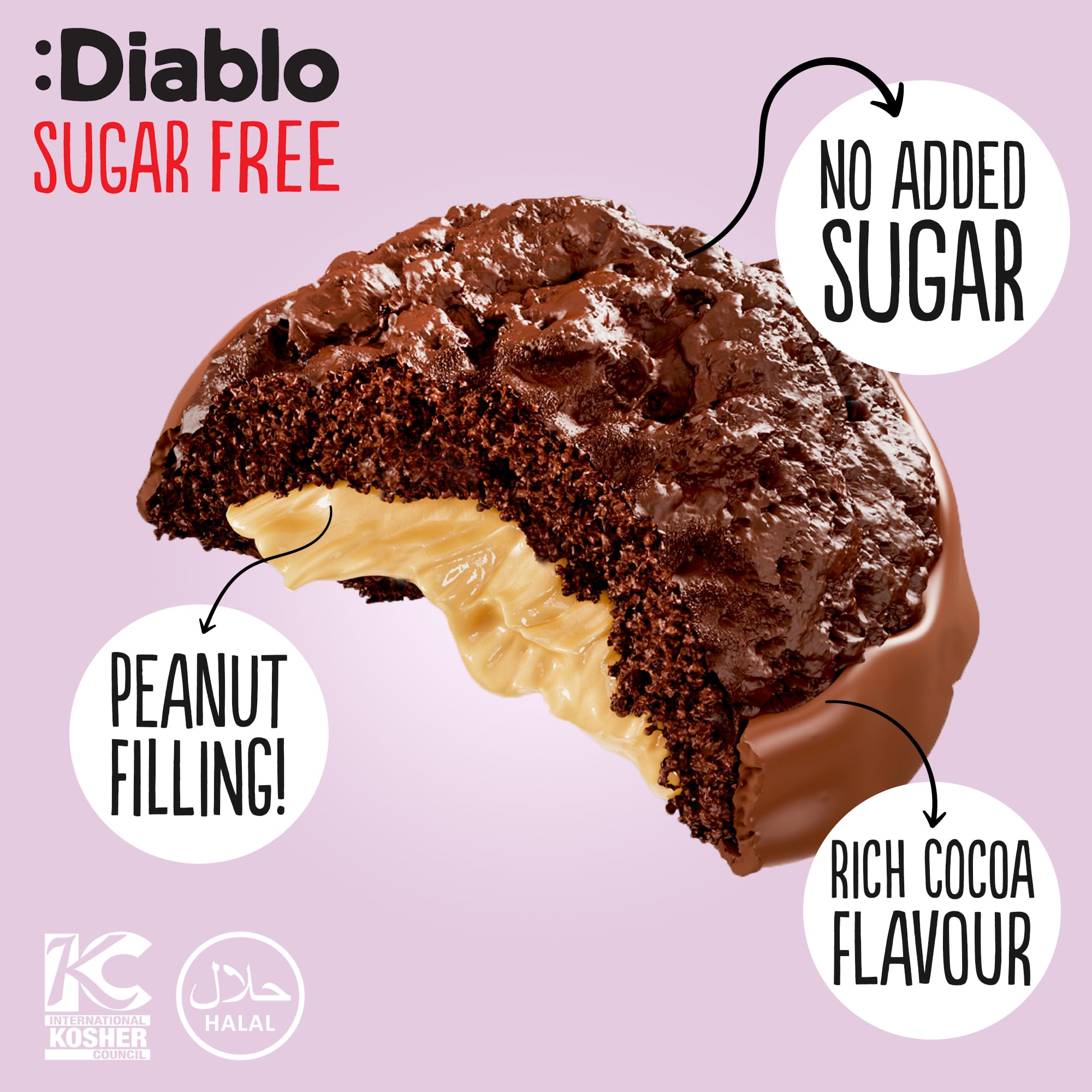 Diablo No Added Sugar Cocoa Cookies with Peanut Filling & Half Coated Milk Chocolate – No Added Sugar Biscuits Snacks for Adults & Families, Sweet Treats Sweetened with Maltitol, 110g (Pack of 1)