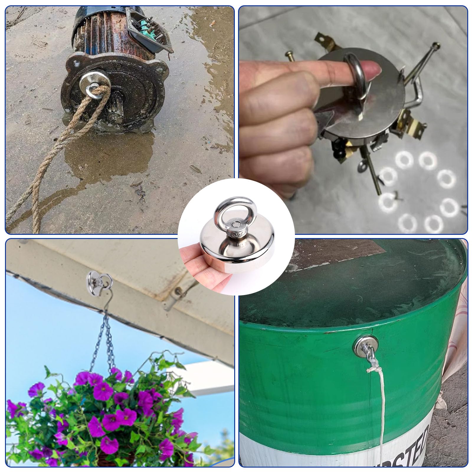 6 Stück Neodym Magnete Extra Stark 55kg,36MM Angelmagnet Stark mit Loch,Neodym Magnet Groß mit Heberinge und Schrauben,Magnet sehr Stark für Magnetfischen Camping Industrie Magneten Kreuzfahrt