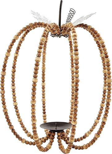 Miniatura 2 de Mud Pie Juego de faroles de calabaza con cuentas, marrón, pequeño 8 1/2 x 7 pulgadas | Grande 11 1/2 x 9 pulgadas