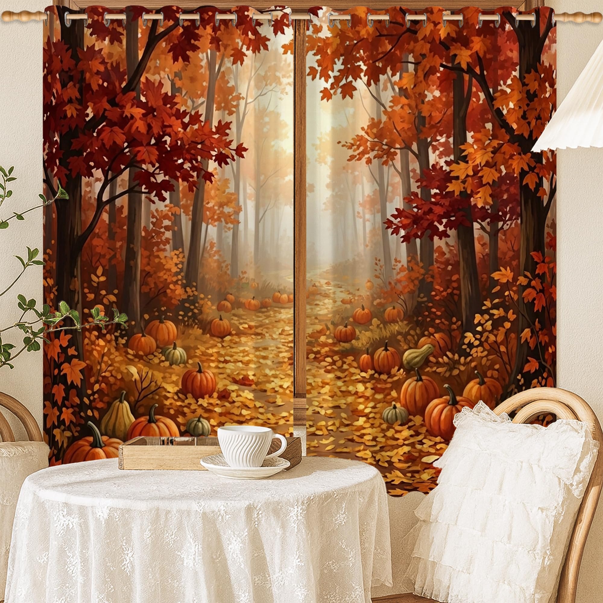 Rideaux occultants feuilles d'automne pour un bureau zen et tamisé