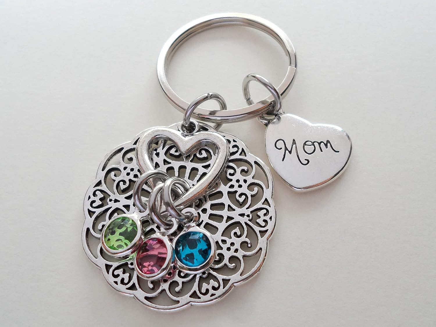 Custom Family Birthstone Keychain with Heart Charm, Gift for Mom or Gift for Grandma - Image 2