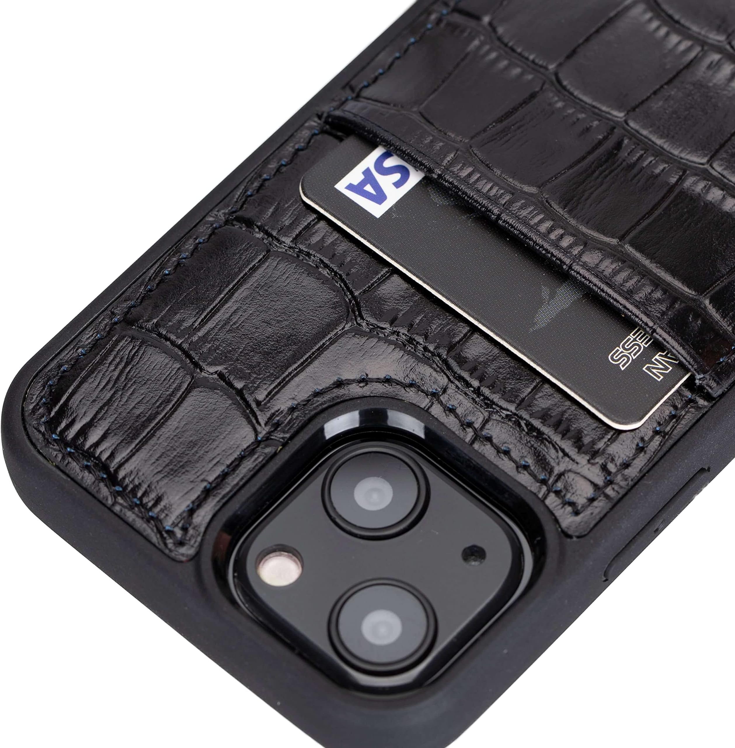 VenitoCapri Leather Wallet Case Compatible with iPhone 13 Mini (5.4 inch) – Extra Secure with RFID Blocking & Padded Back Cover (Black Crocodile)