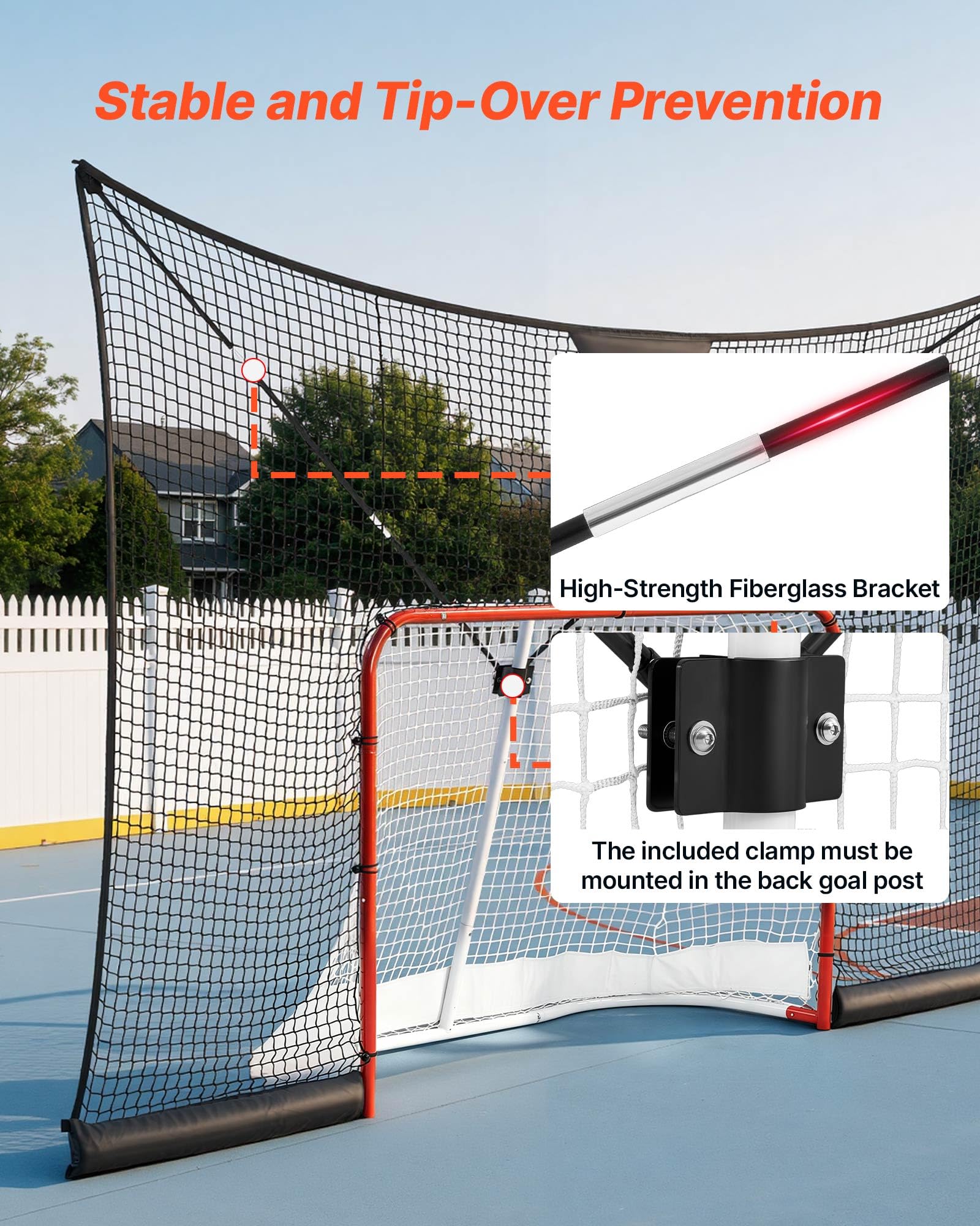 VEVOR Filet de Hockey Arrière 366x213 cm Filet d'Arrêt pour But de Hockey, Équipement d'Entraînement pour Cour Aire de Jeux, Pas DE Cage, Écran Pare Palets Léger et Portable, Couverture Étendue