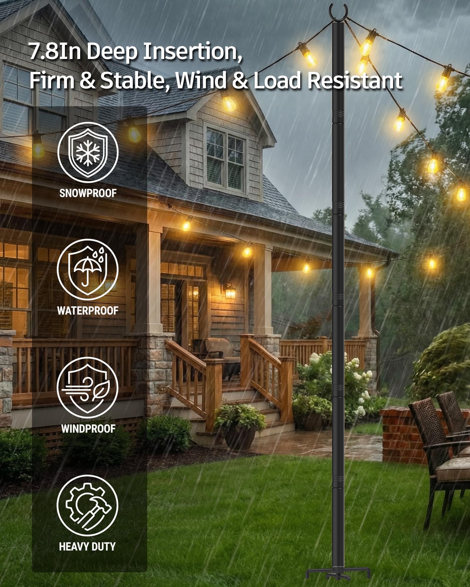 LAND·VOI Confezione da 2 pali luminosi per esterni, resistenti, con base a 5 poli e altezza regolabile, perfetti per cortile, patio, giardino, recinzione e decorazione per feste