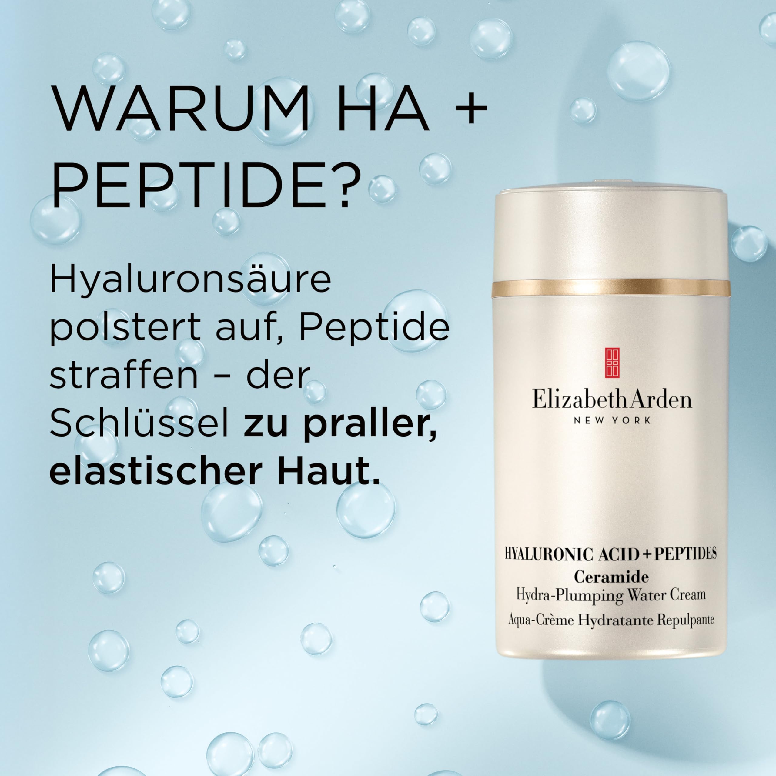 Elizabeth Arden – Hyaluronsäure + Peptide Ceramide Water Cream, Feuchtigkeitscreme mit 5D HA, Peptiden & Ceramiden für prallere, straffere & strahlende Haut, leichte Gesichtspflege, für alle Hauttypen