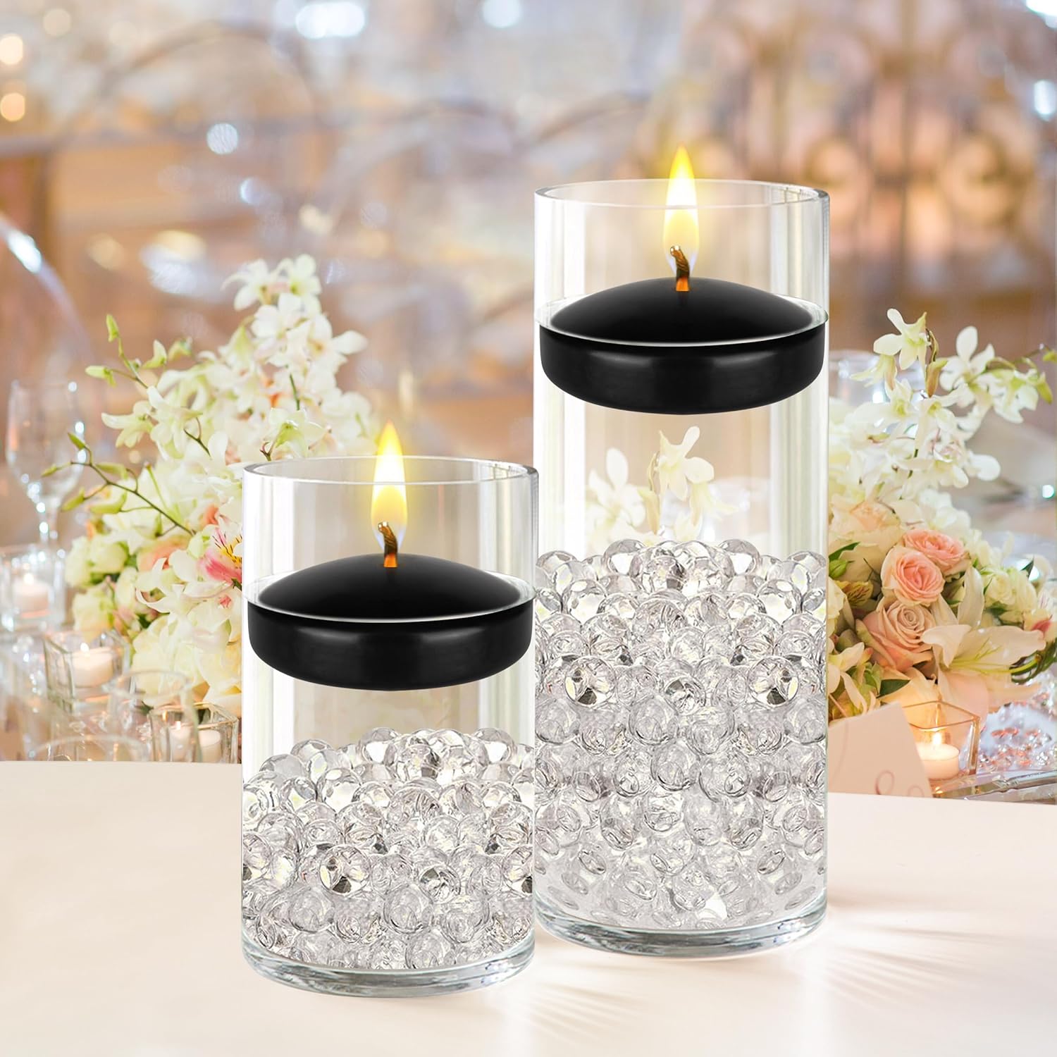 Mega Candles 48 pcs Unscented Black Floating Candles, Hand Poured Wax Candle 3 Inch Diameter, Home Décor, Wedding Receptions, Occasions, Festivities, Events, Meditations, Tranquility, Spa