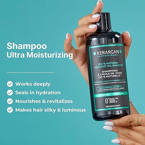 Miniatura 2 de KERARGAN - Champú hidratante de aceite de coco para cabello seco y dañado - Limpieza e hidratación suaves - Libre de sulfatos, OMG, siliconas y