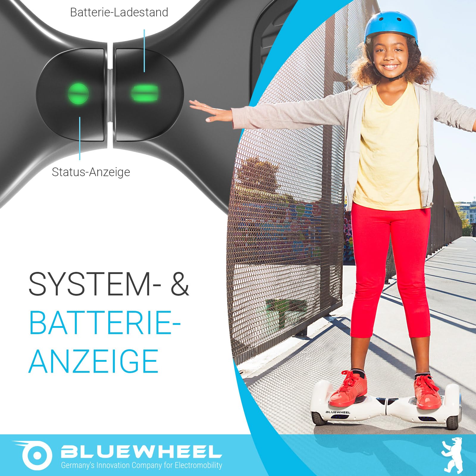 Bluewheel 6,5" Premium Hoverboard HX310s – Elektroboard mit LED, Bluetooth Lautsprecher, starker Dual Motor, HX Hoverboard App-kompatibel, ideal für Kinder & Erwachsene, deutsche Qualitätsmarke