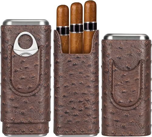 COOL KNIGHT - Estuche de cuero para puros con forro de madera de cedro, humidor portátil para viajes, accesorios para puros que incluyen cortador de