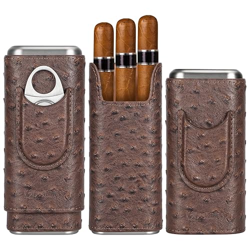 COOL KNIGHT Leather Cigar Case - Cedar Wood Lining Travel