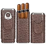 COOL KNIGHT Leather Cigar Case - Cedar Wood Lining Travel Humidors for Cigars - Cigar Accessories Include Stainless Steel Cigar Cutter - Cigar Gift Box for Cigar Lovers (Ostrich Texture)