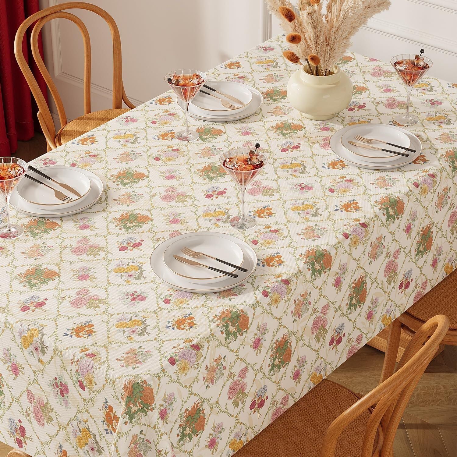 KIJyfgTR Rustic Floral Style Rectangular Tablecloth For Kitchen Worktop Decoration(Orange,140x260cm)