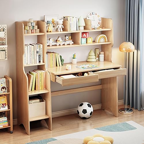 Miniatura 10 de Escritorio para niños, mesa para niños con cajones y estantería, escritorio de madera para niños, estación de trabajo de computadora de aprendizaje